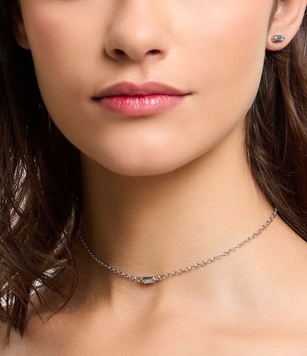 Conjunto de Colar e Brinco Baguete em Cristal
