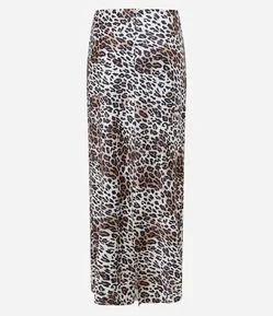 Saia Midi em Cetim com Estampa Animal Print Oncinha