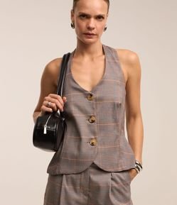 Colete Alfaiatado Frente Única com Estampa Xadrez