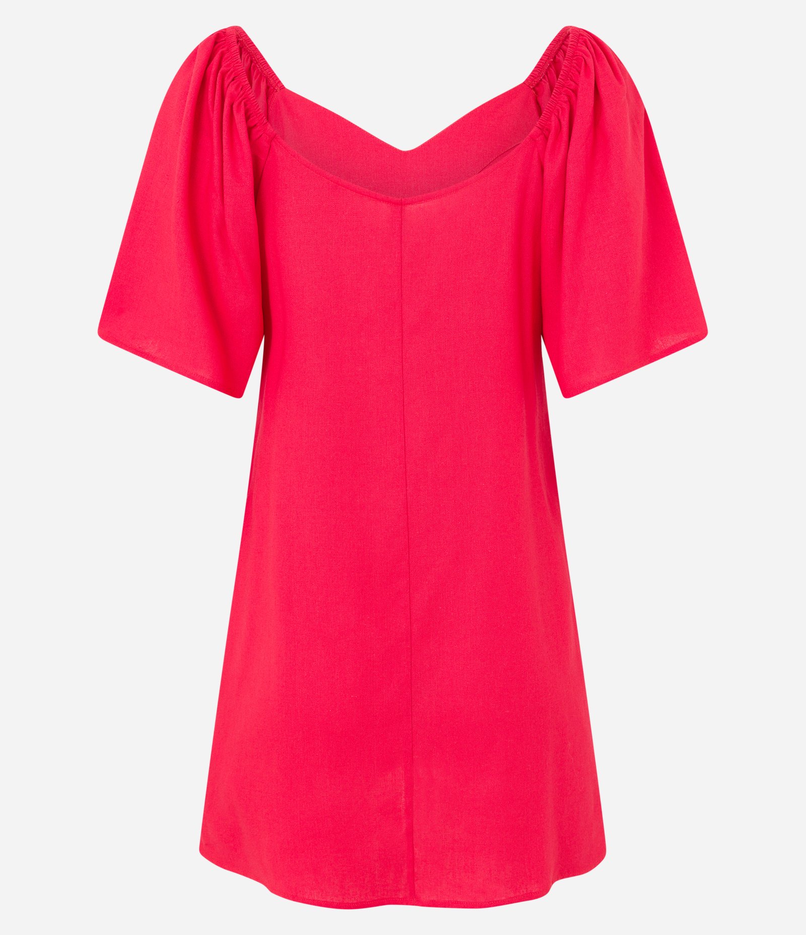 Vestido Curto em Linho com Manga Curta Godê Vermelho 6