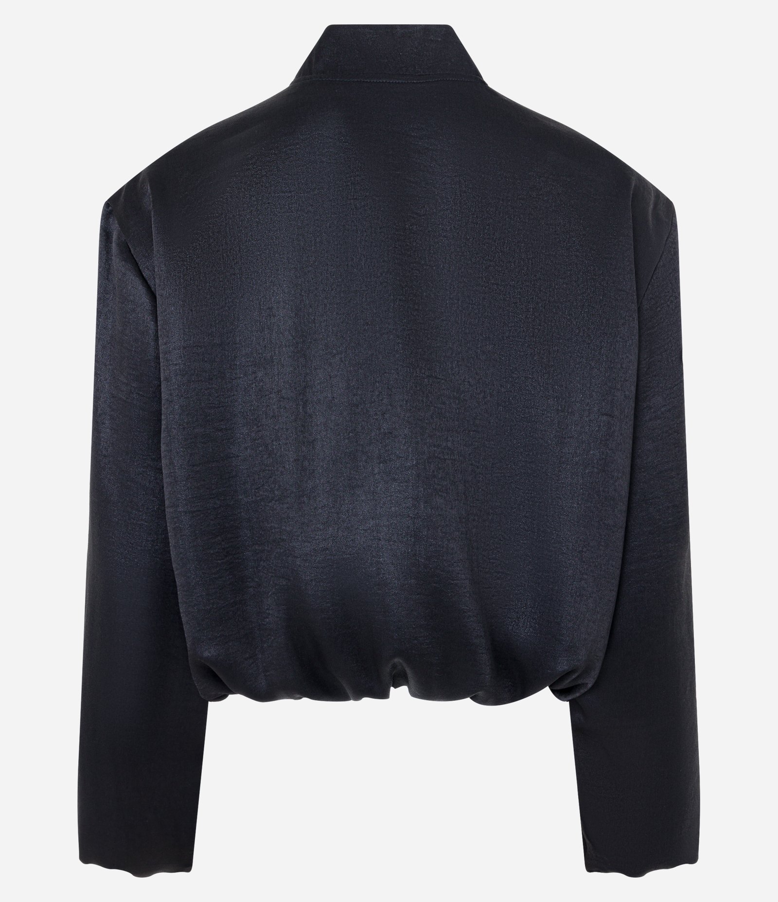 Jaqueta Bomber em Tecido Acetinado com Zíper Frontal Preto 7