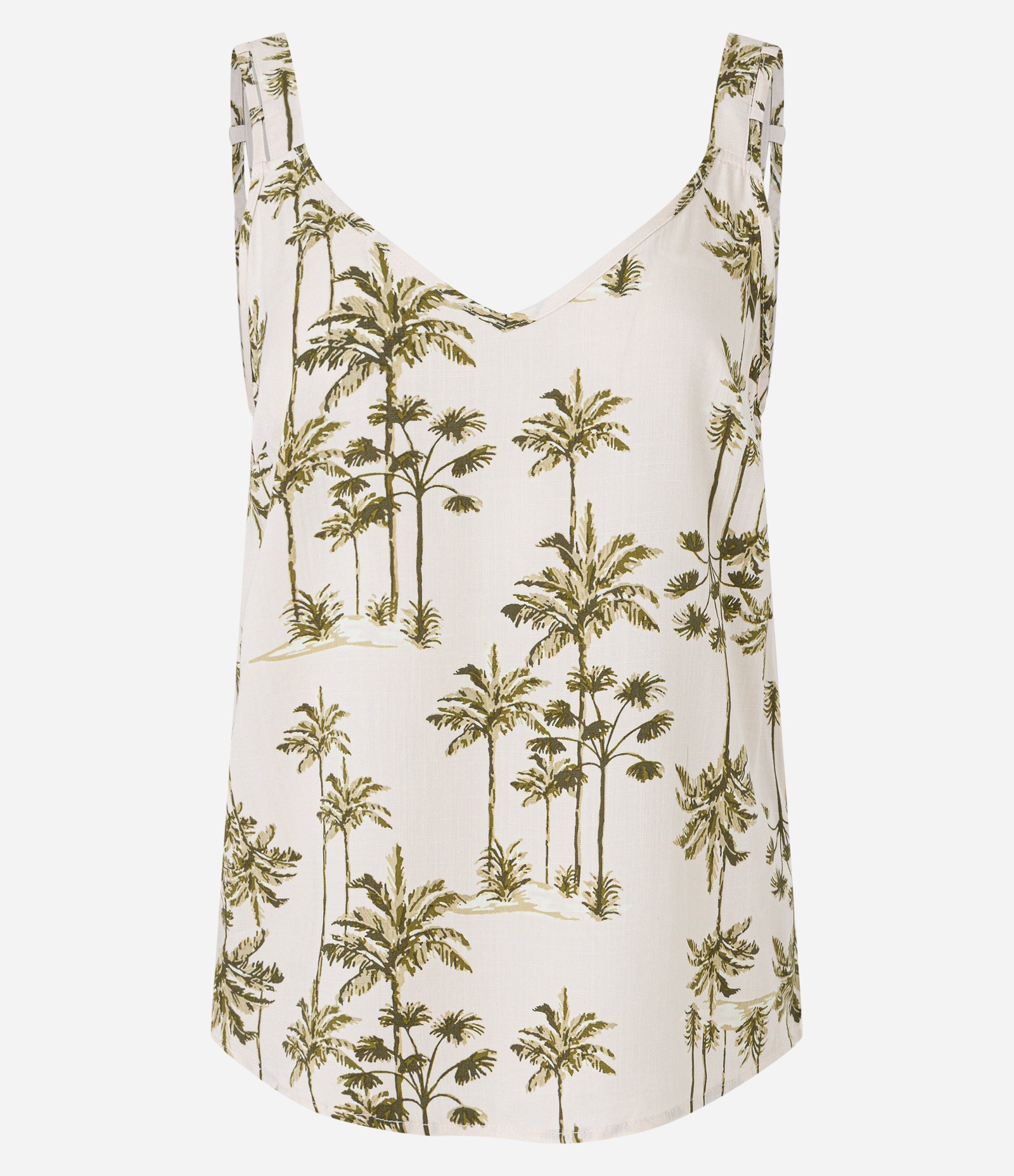 Blusa Sem Manga em Viscolinho com Coqueiros Estampados Bege 4