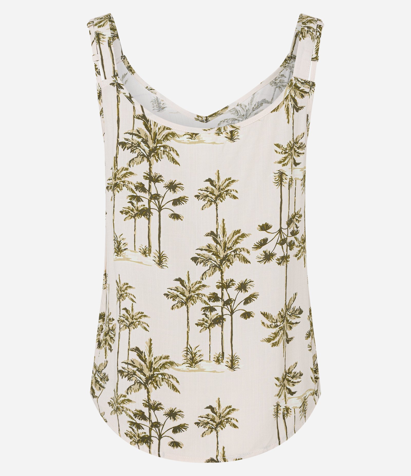 Blusa Sem Manga em Viscolinho com Coqueiros Estampados Bege 5