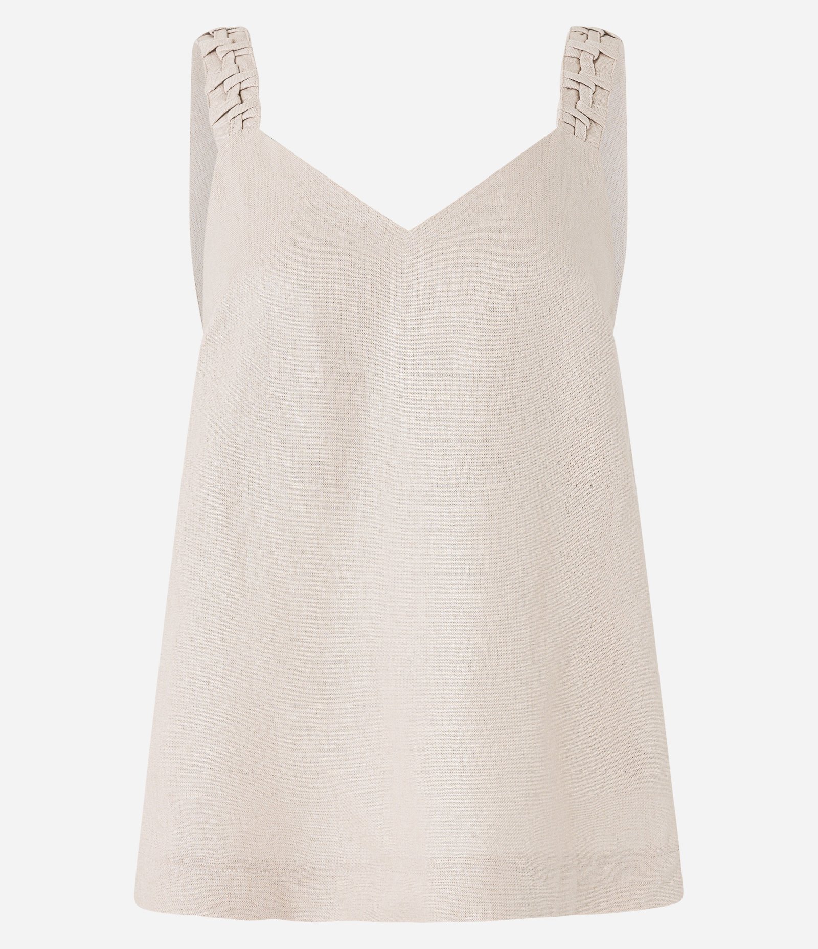 Blusa Regata em Viscose Liso com Foil e Detalhe Trançado na Alça Bege 6