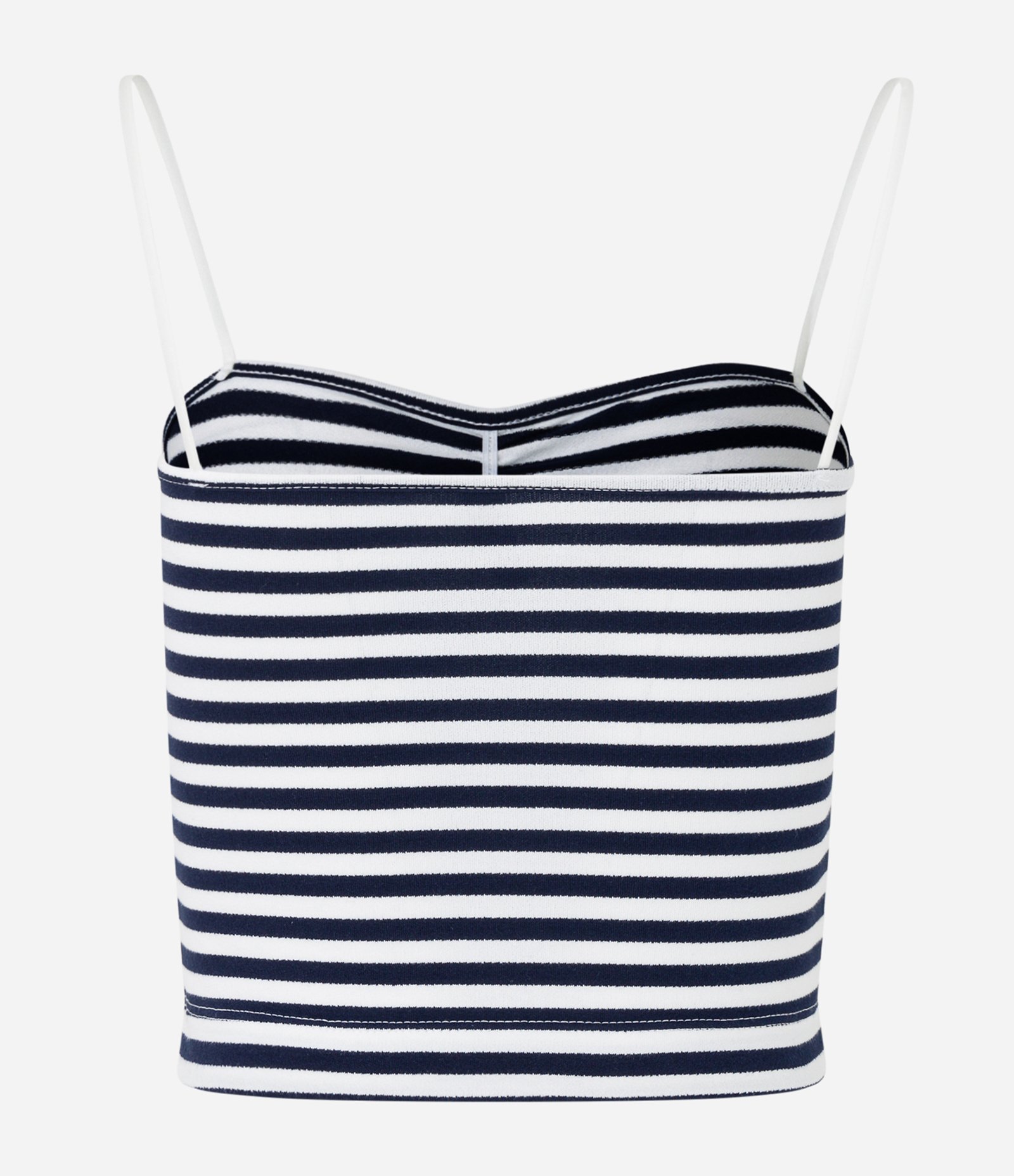 Blusa Cropped em Algodão Listrado com Franzido no Busto Azul Marinho/Branco 5
