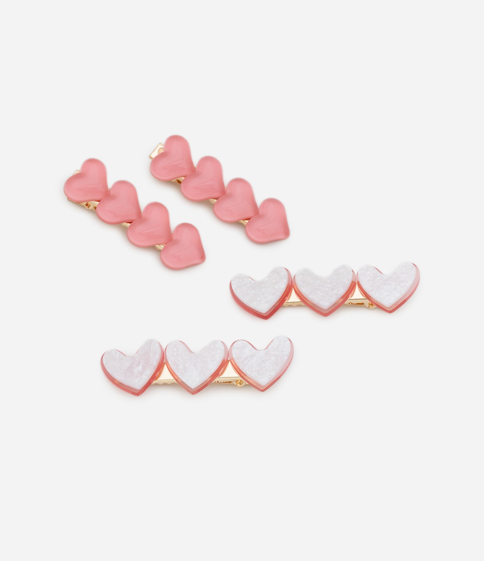 Kit 04 Presilhas de Cabelo com Corações Aplicados - Tam U Rosa 1