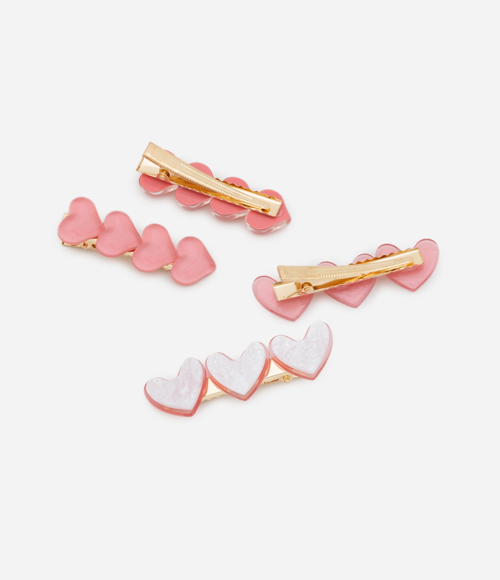 Kit 04 Presilhas de Cabelo com Corações Aplicados - Tam U Rosa 2