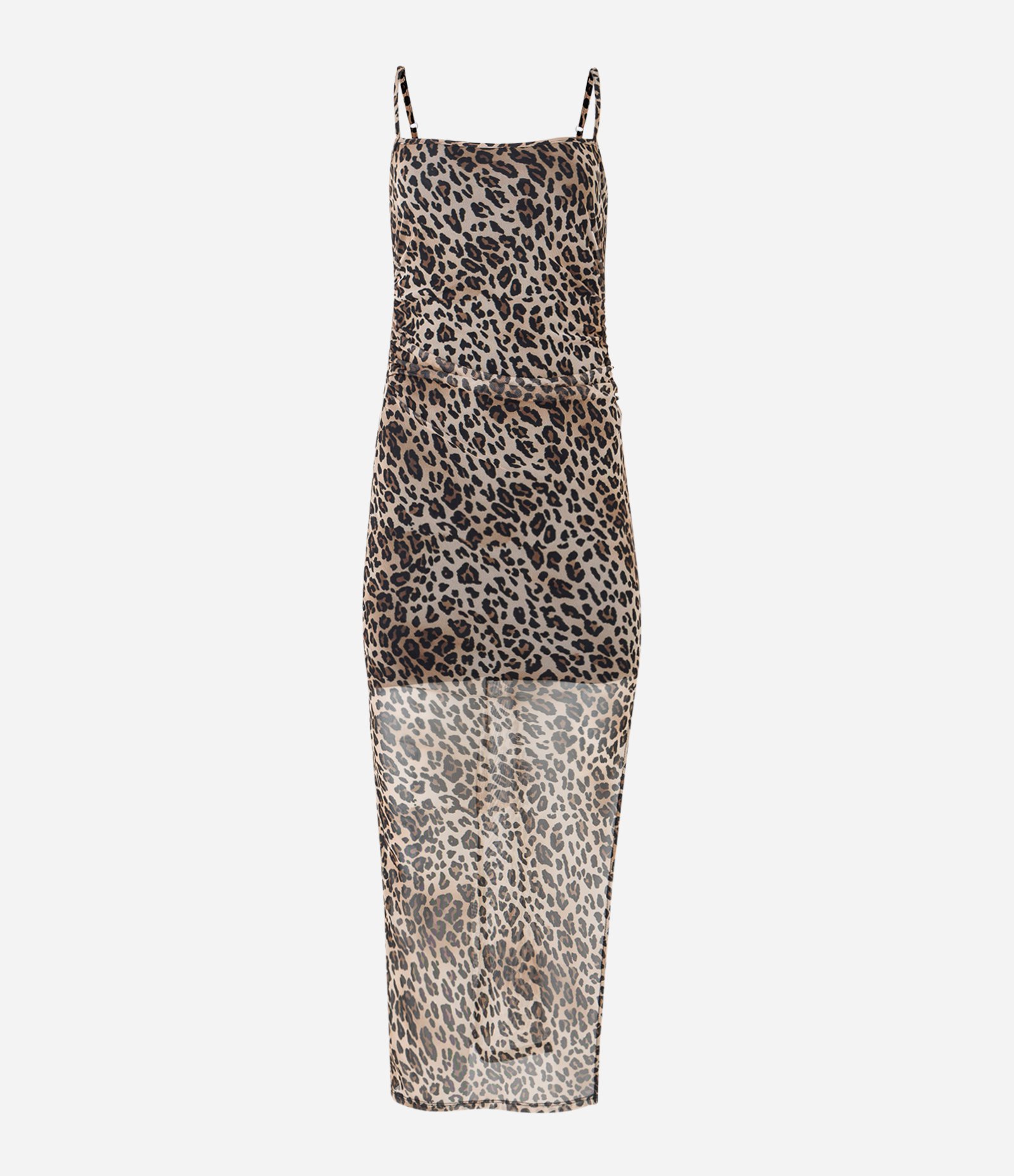 Vestido Midi em Tule com Alças Finas e Estampa Animal Print Marrom 5