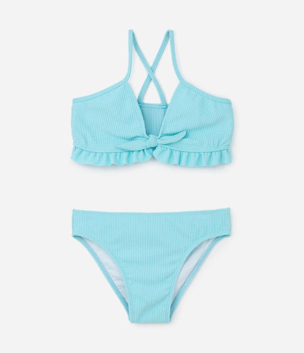 Biquíni Infantil Texturizado com Babadinhos Tam a 14 Anos Azul