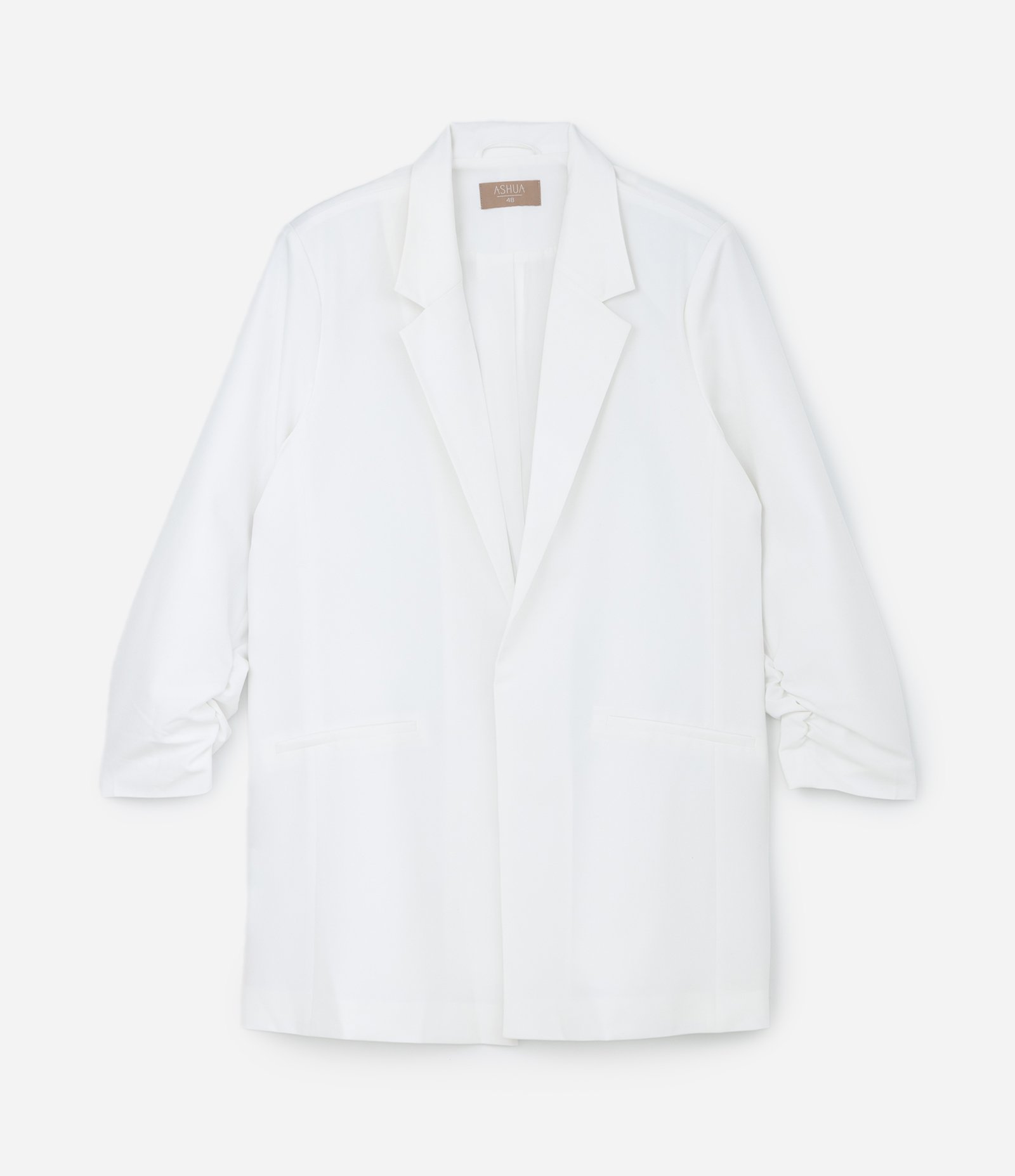Blazer Alongado em Crepe Manga Puxadinha Curve & Plus Size Branco 7