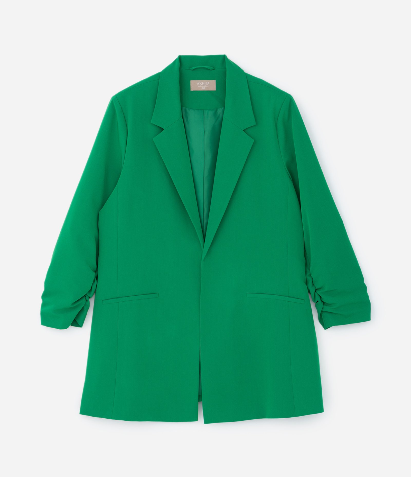Blazer Alongado em Crepe Manga Puxadinha Curve & Plus Size Verde 7