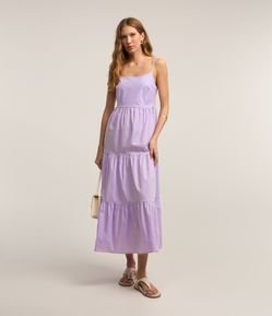 Vestido Longo em Tricoline com Alcinha Fina e Zíper Lateral