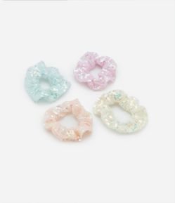 Kit 04 Scrunchies Infantis com Paetês - Tam U