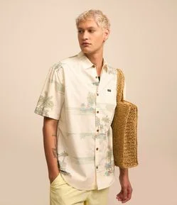 Camisa Relaxed em Algodão com Estampa de Tropical
