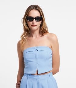 Blusa Cropped Tomara que Caia Alfaiatada com Detalhe Lastex nas Costas