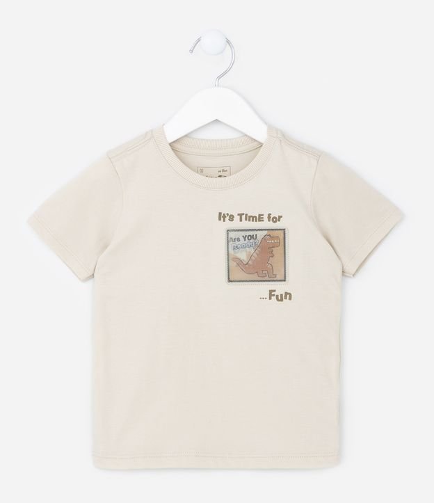 Camiseta Infantil com Estampa Aplicada de Dino - Tam 1 a 5 anos