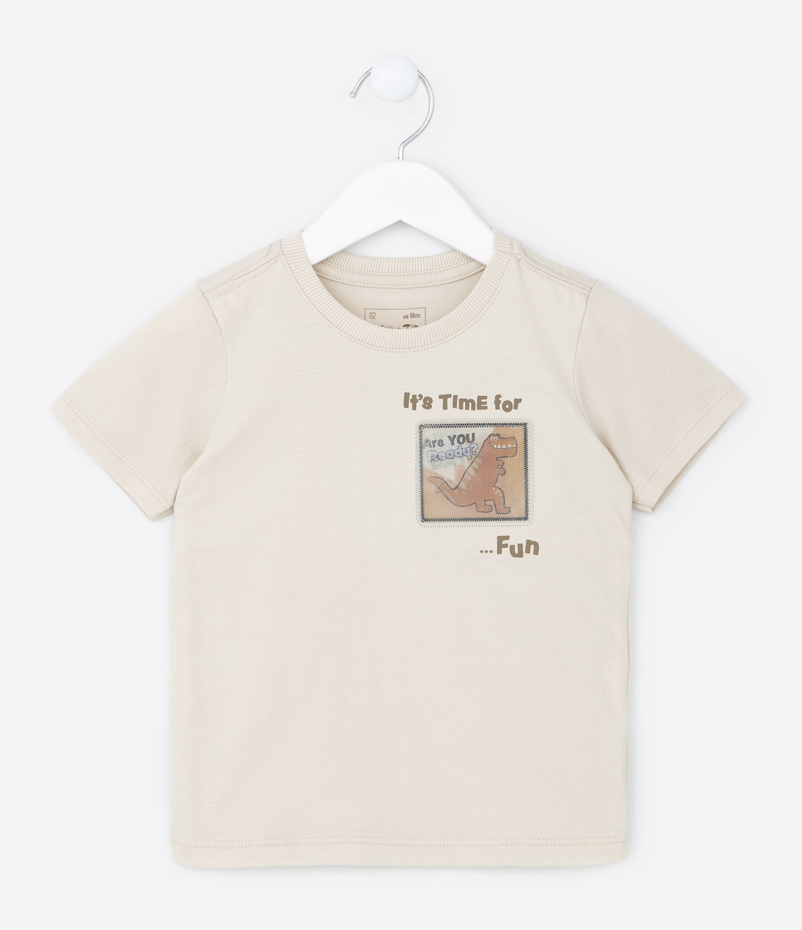 Camiseta Infantil com Estampa Aplicada de Dino - Tam 1 a 5 anos Bege 1