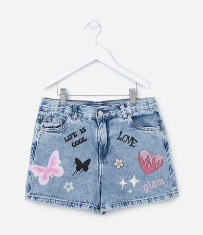 Short Infantil em Jeans com Estampa de Borboleta e Coração - Tam 5 a 14 Anos Menor preço em Short Infantil em Jeans com Estampa de Borboleta e Coração - Tam 5 a 14 Anos