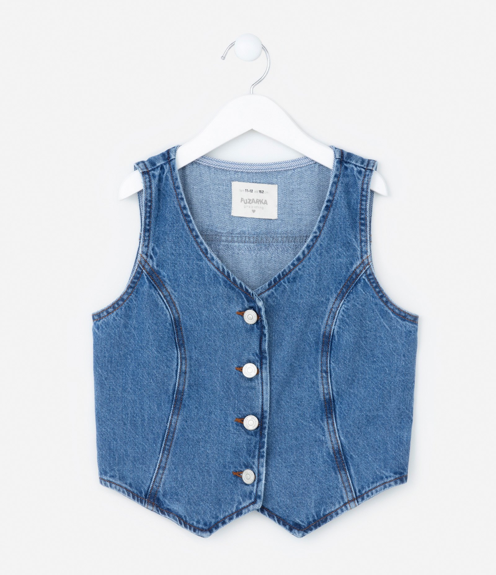 Colete Infantil em Jeans com Franjas em Strass - Tam 5 a14 Anos Azul Médio 1