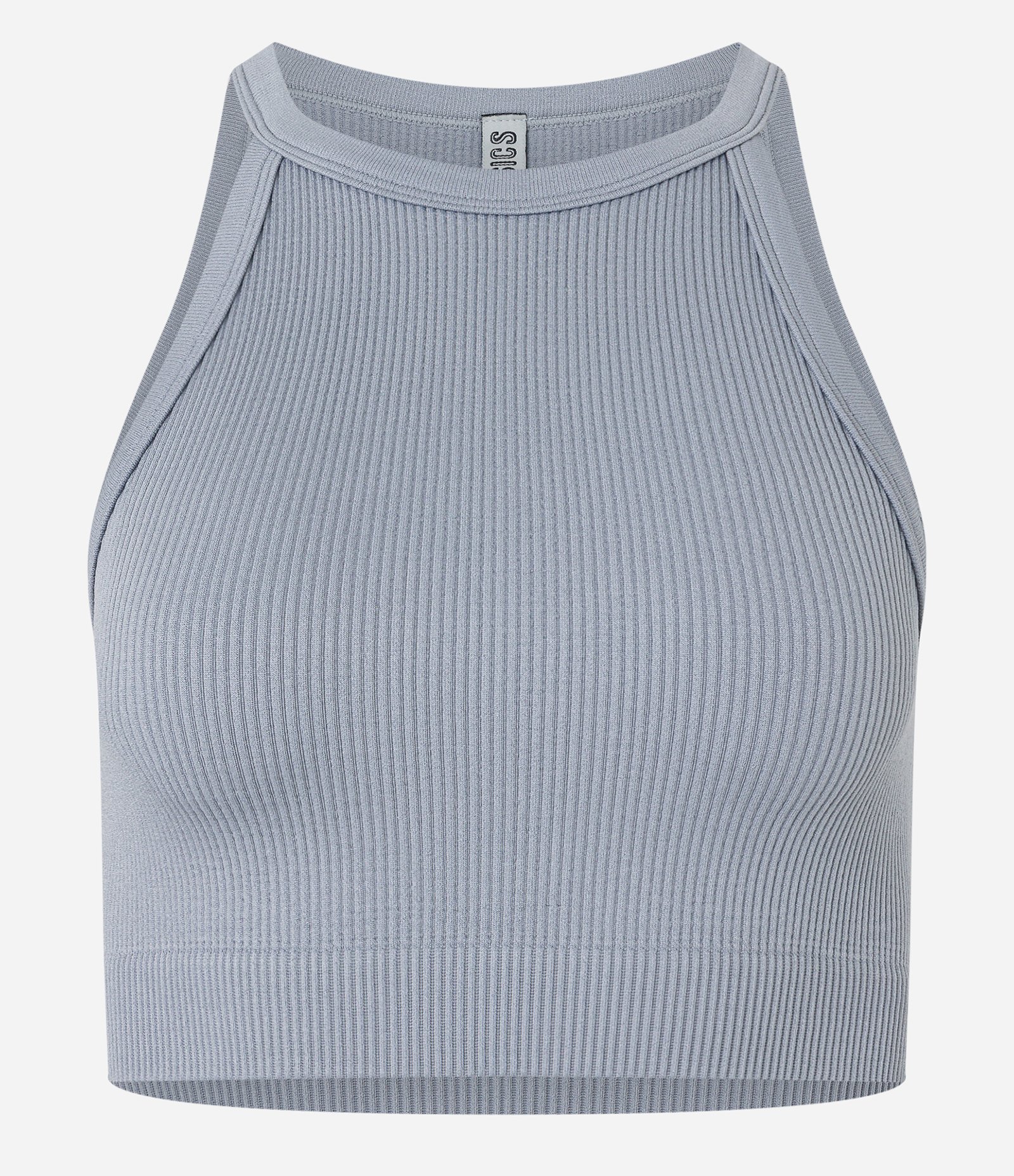 Blusa Cropped Sem Manga e Sem Costura com Decote Halter Cinza 4