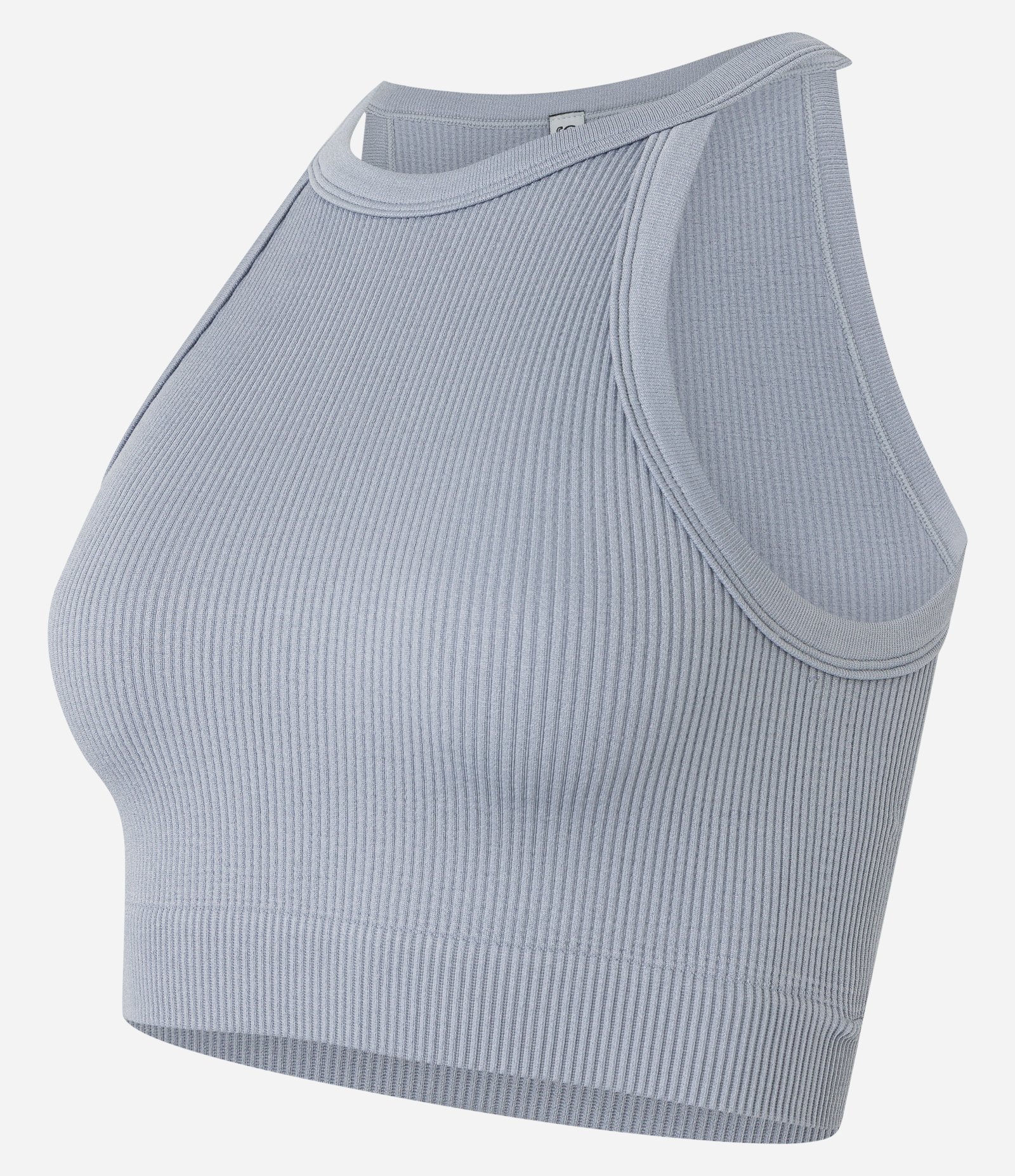 Blusa Cropped Sem Manga e Sem Costura com Decote Halter Cinza 5