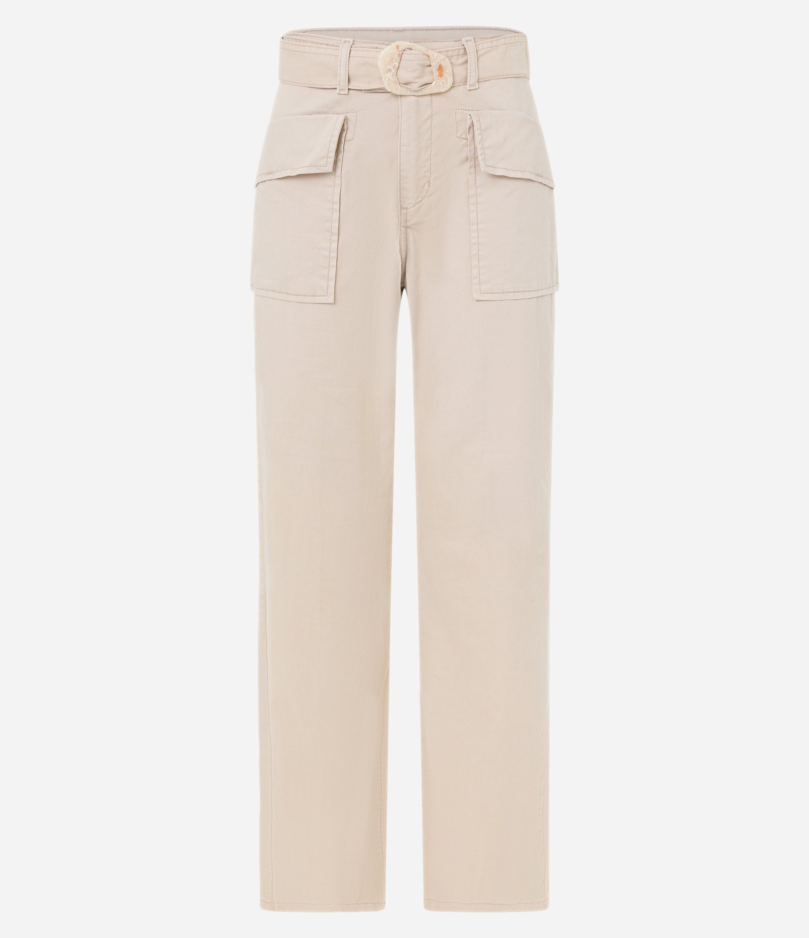 Calça Reta Cintura Média em Sarja com Bolso com Lapela Bege 6