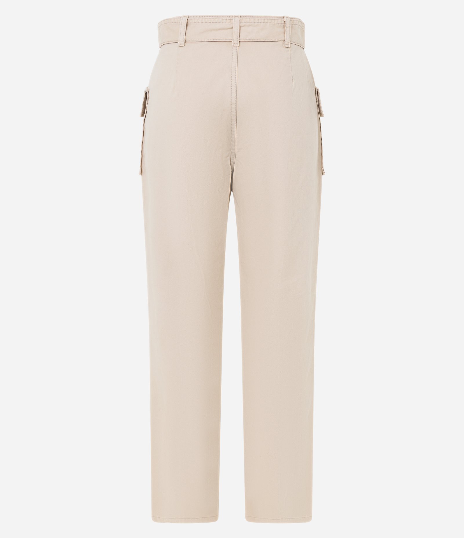 Calça Reta Cintura Média em Sarja com Bolso com Lapela Bege 7