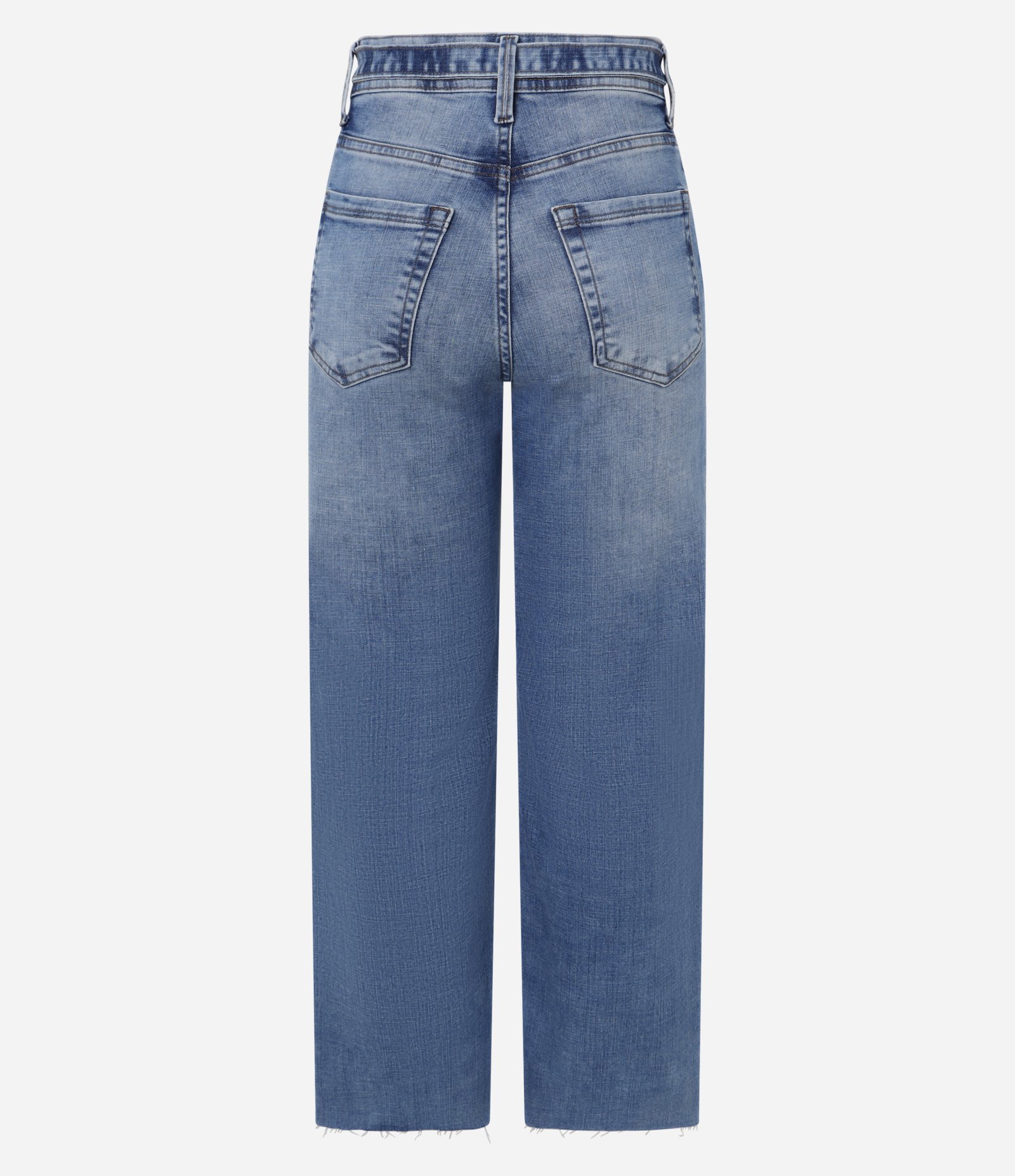 Calça Reta Cropped em Jeans com Cinto Afivelado Azul 6