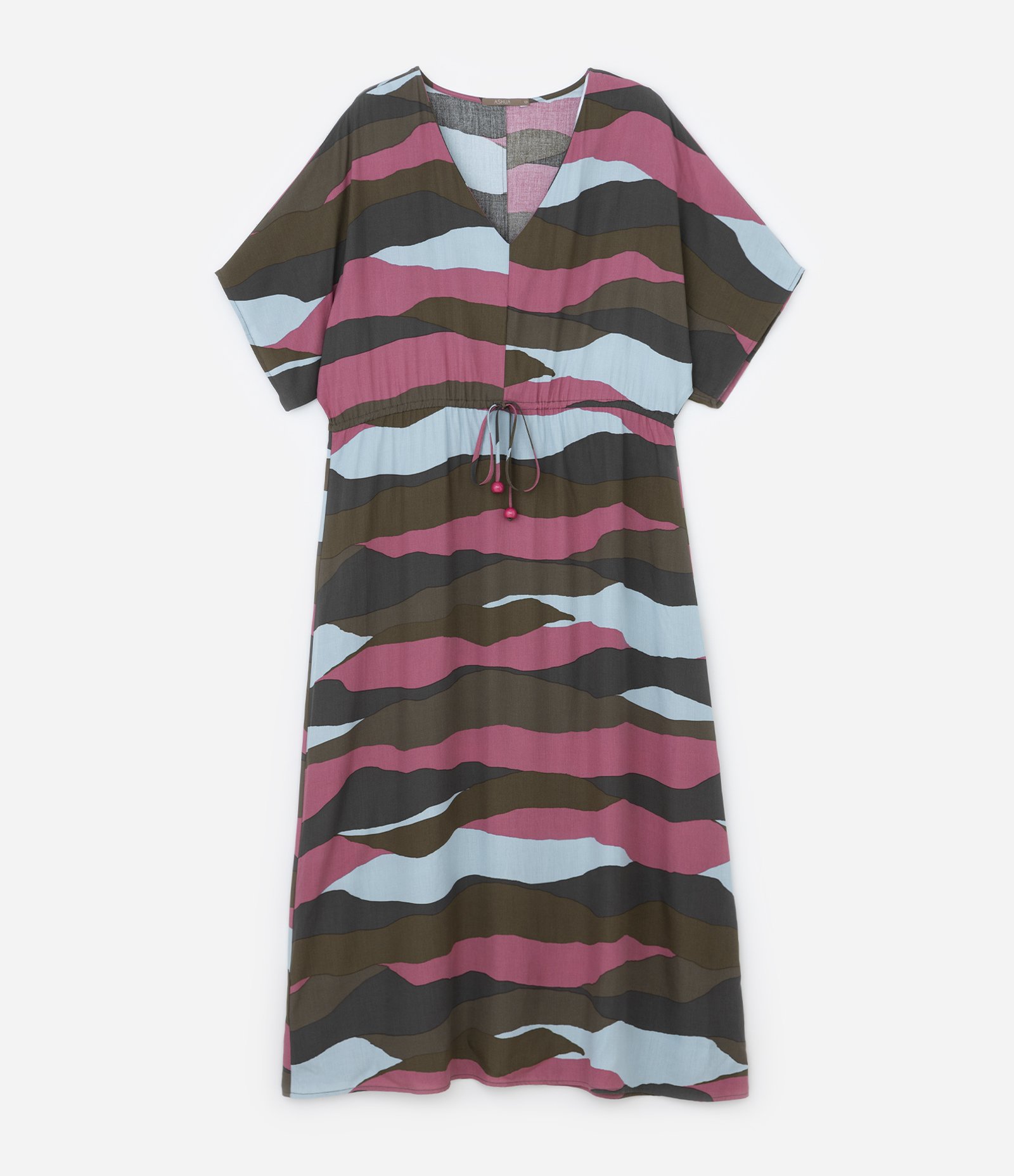 Vestido Midi em Viscose Abstrata com Amarração na Cintura Curve & Plus Size Multicores 5