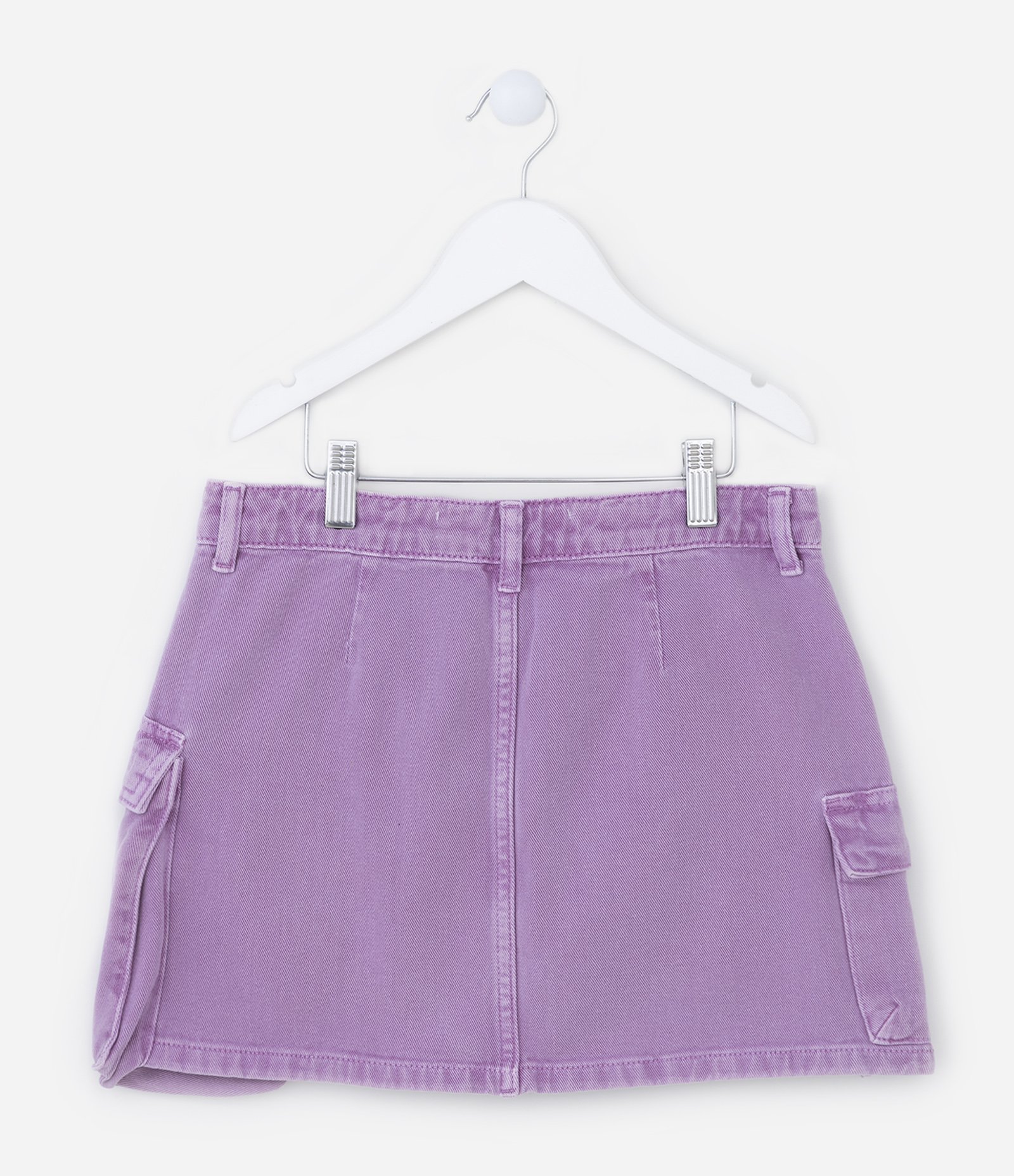 Saia Infantil em Jeans com Bolsos Cargo Assimétricos - Tam 5 a 14 anos Roxo 2