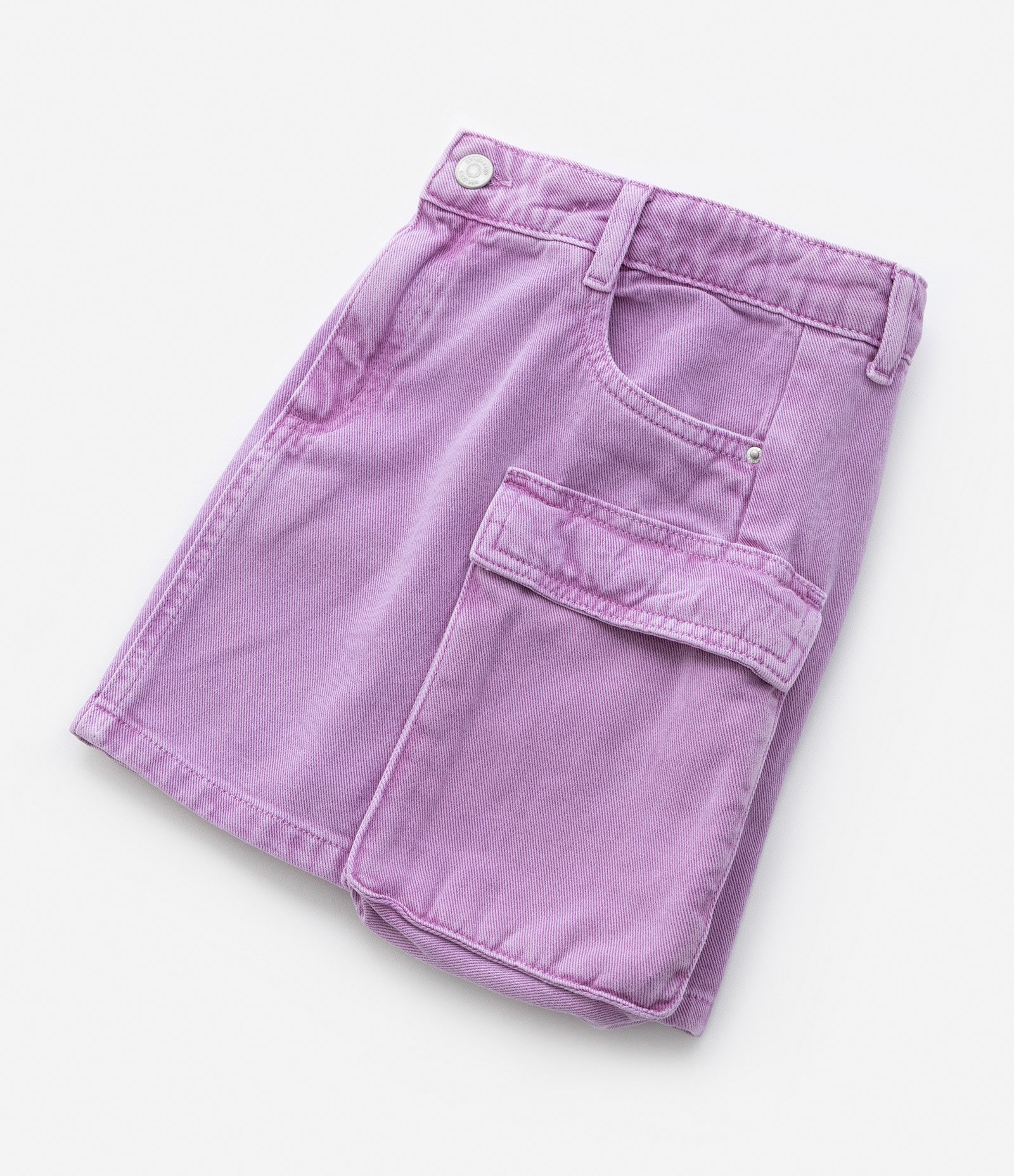 Saia Infantil em Jeans com Bolsos Cargo Assimétricos - Tam 5 a 14 anos Roxo 5