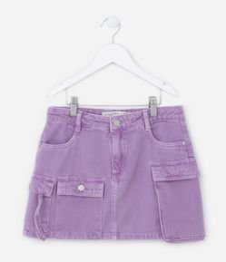 Saia Infantil em Jeans com Bolsos Cargo Assimétricos - Tam 5 a 14 anos