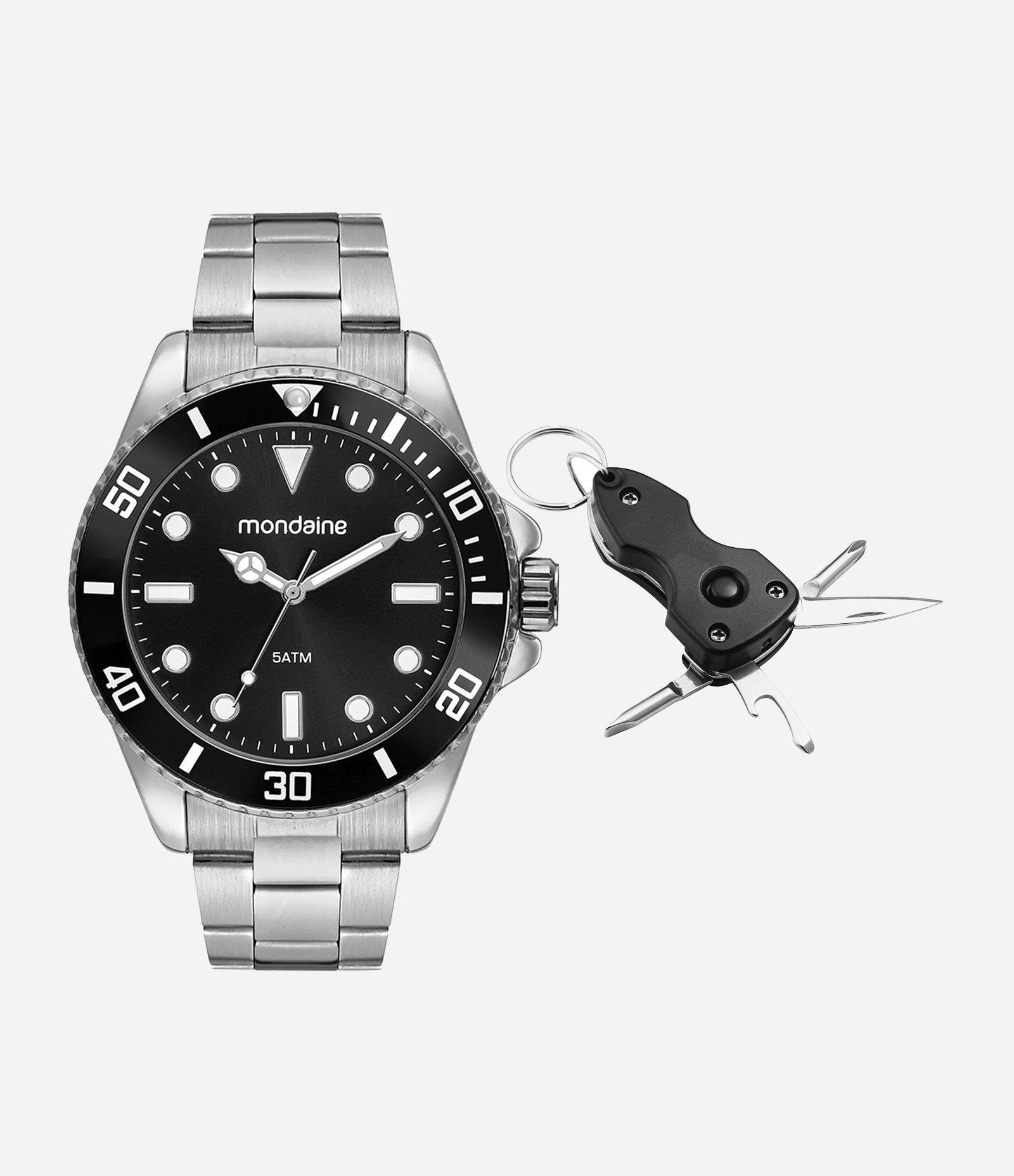 Kit Relógio Mondaine Masculino Analógico  Prata 5