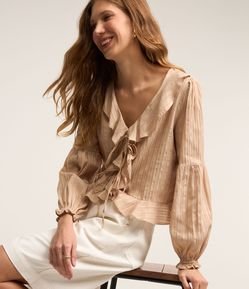 Blusa em Tricoline com Babados e Amarrações Frontais