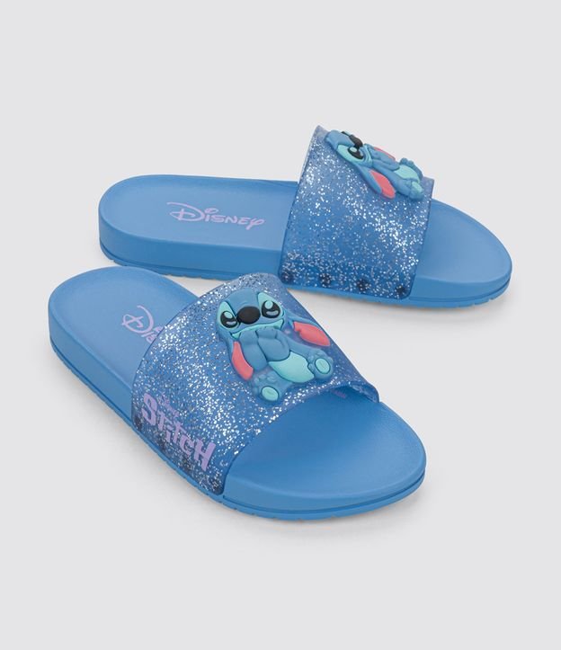 Chinelo Slide Infantil com Glitter e Patch do Stitch - Tam 23 ao 34