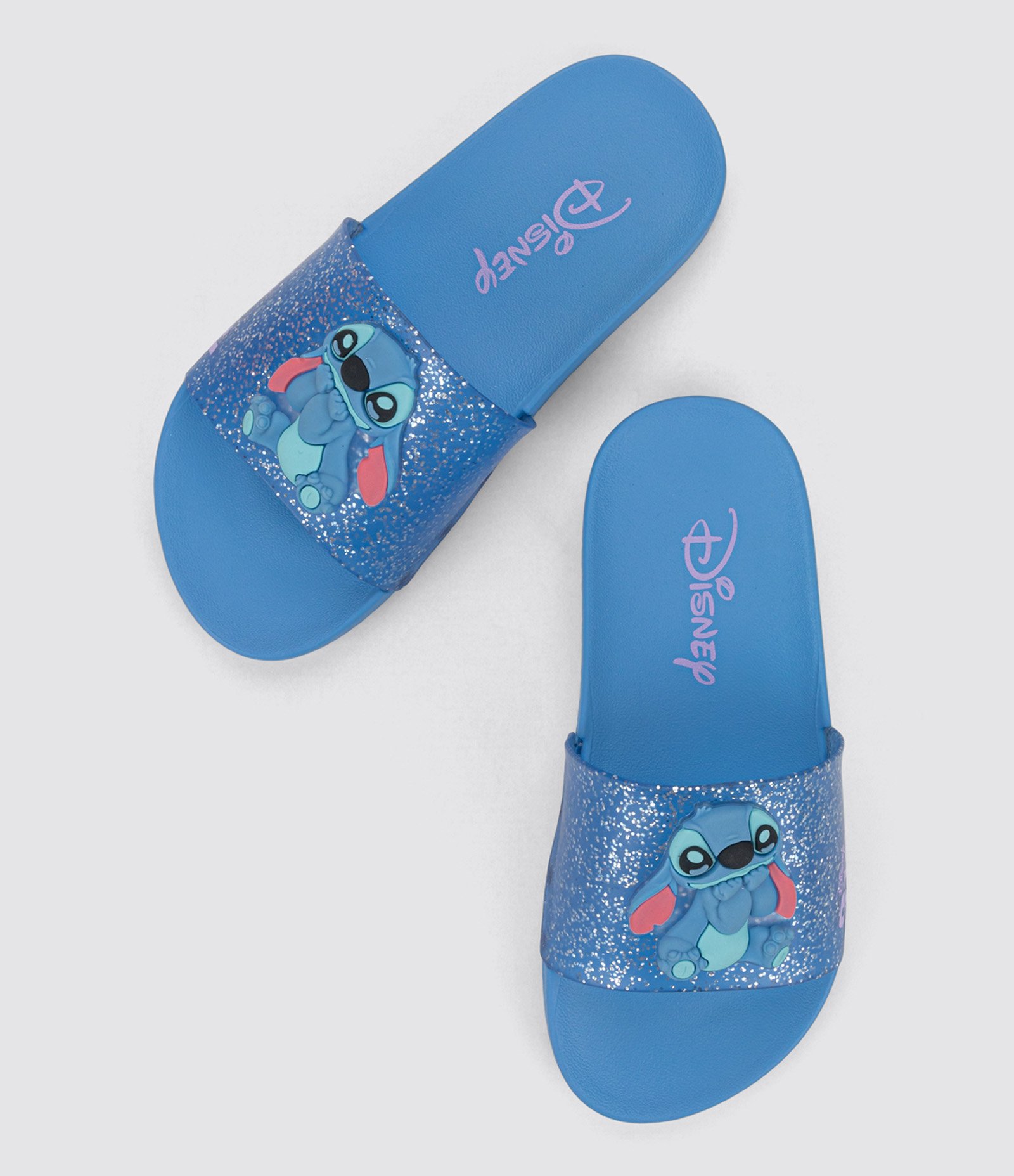 Chinelo Slide Infantil com Glitter e Patch do Stitch - Tam 23 ao 34 Azul 1