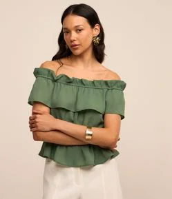 Blusa Ombro a Ombro em Crepe com Elásticos