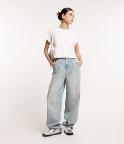 Calça Balloon em Jeans com Bolsos e Passantes Duplos