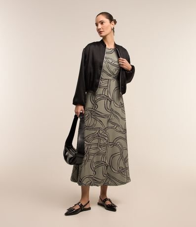 Vestido Midi em Viscolinho com Estampa Abstrata Menor preço em Vestido Midi em Viscolinho com Estampa Abstrata