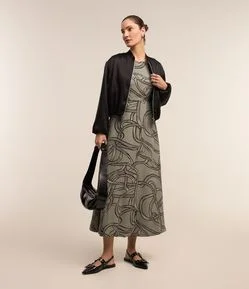 Vestido Midi em Viscolinho com Estampa Abstrata