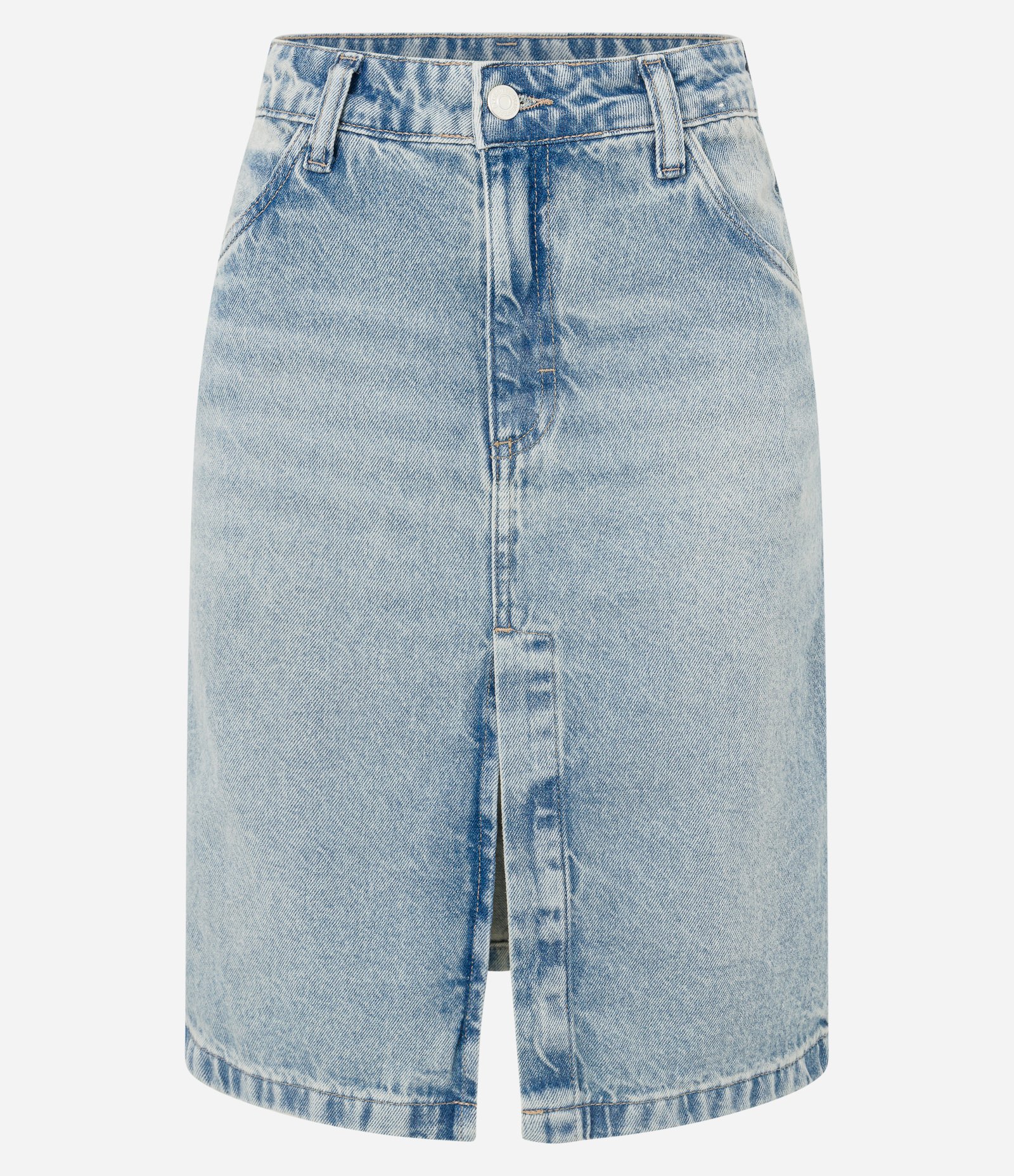 Saia Curta em Jeans Dirty Washed com Fenda Azul 5