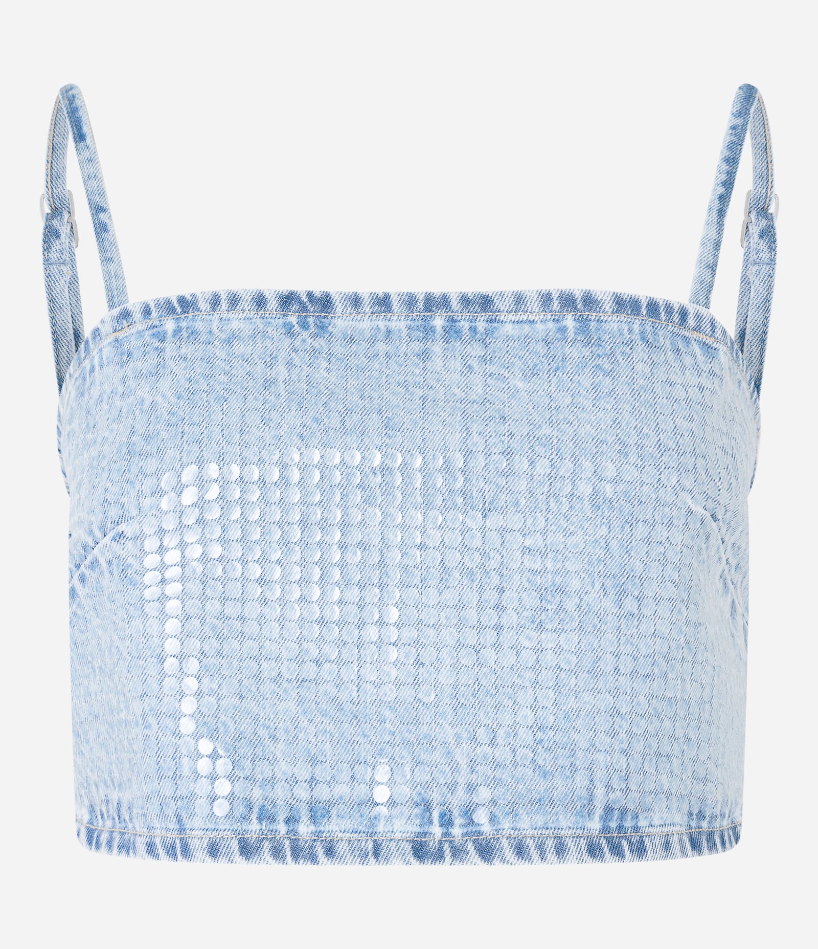 Top de Alça em Jeans com Bolinhas Transparentes Azul 5