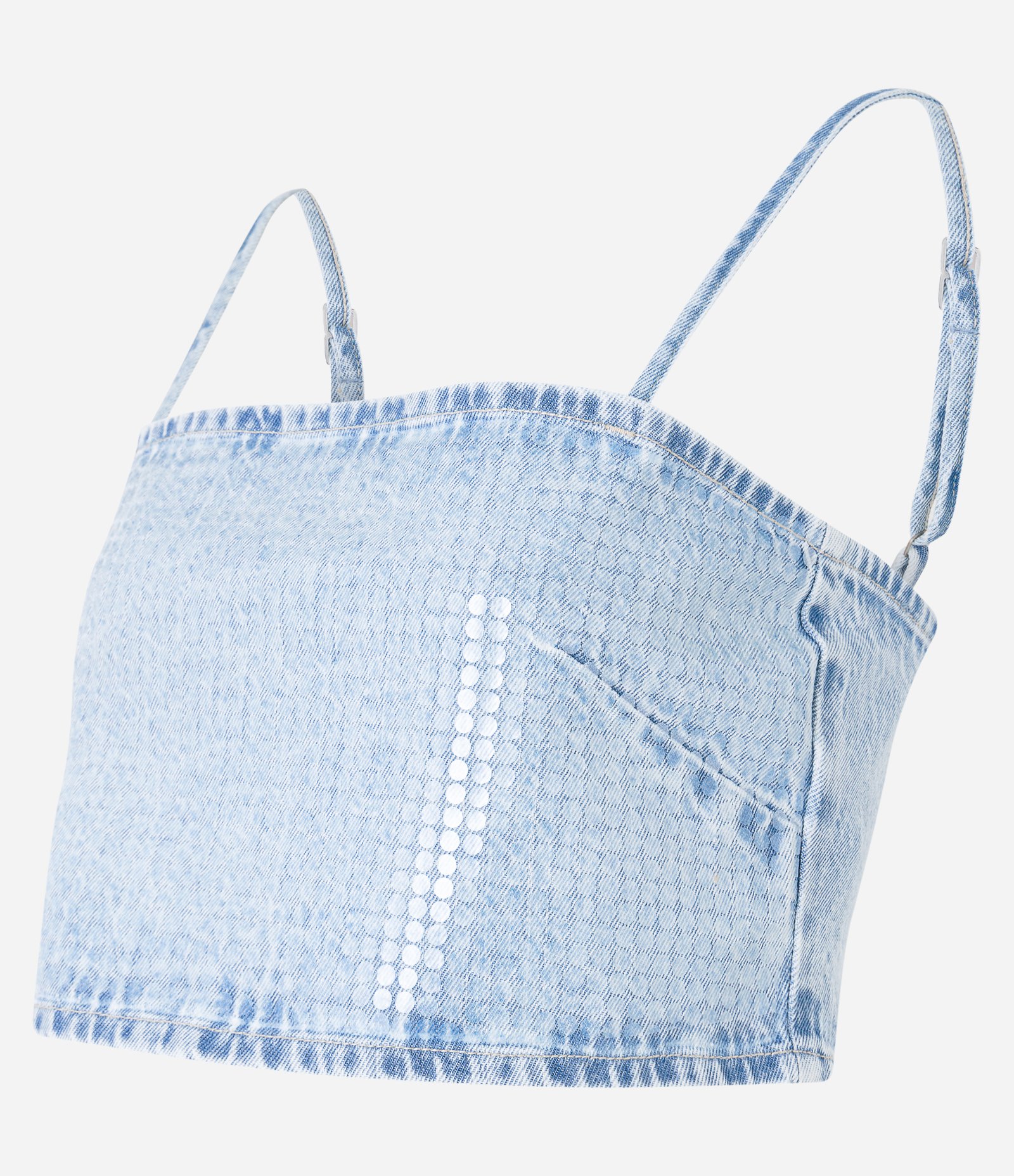 Top de Alça em Jeans com Bolinhas Transparentes Azul 6