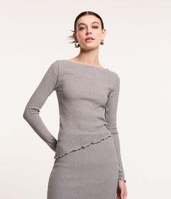 Blusa em Ribana com Brilho e Frufru na Barra