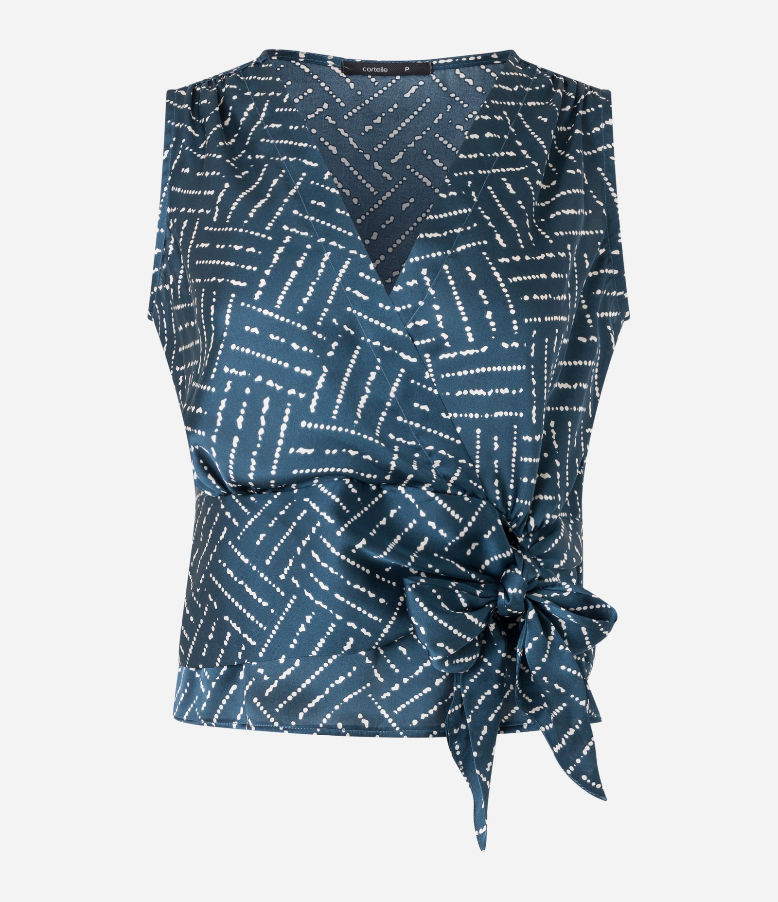 Blusa em Tecido Acetinado com Transpasse Frontal e Amarração Azul 6