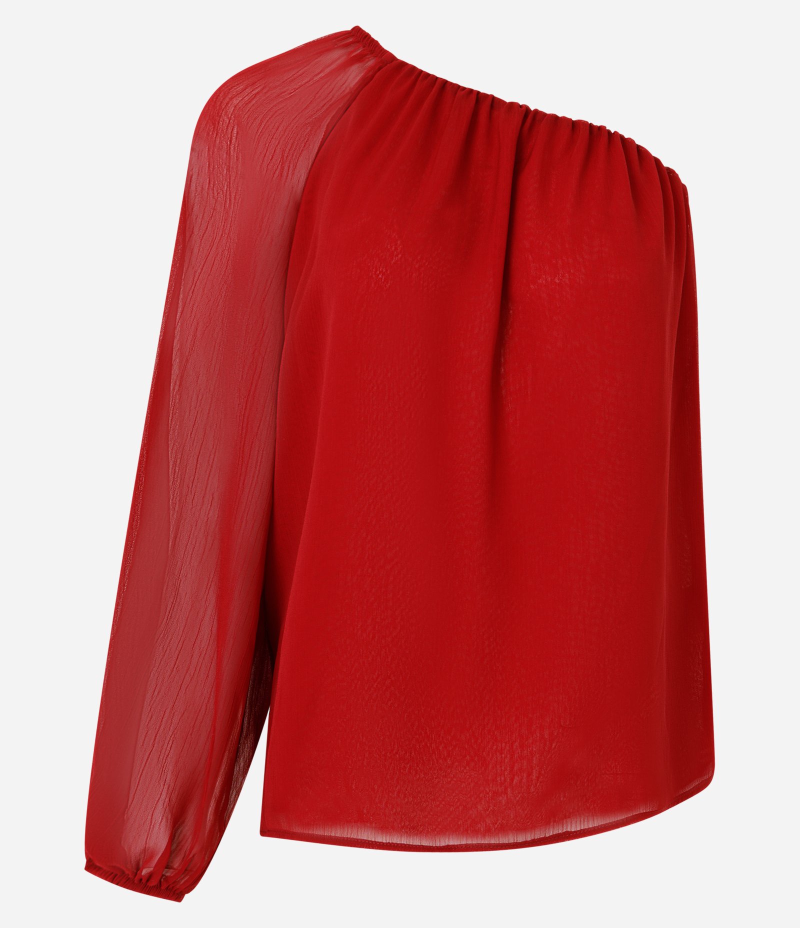 Blusa em Chiffon Ombro Só com Manga Bufante Vermelho Bordô 5