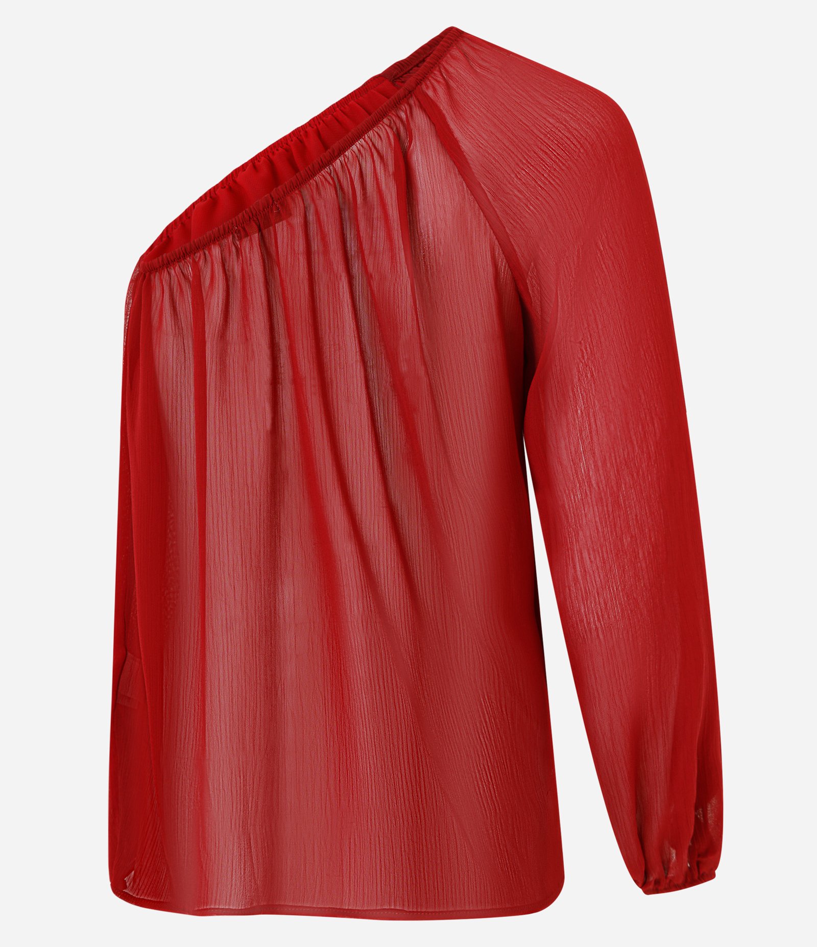 Blusa em Chiffon Ombro Só com Manga Bufante Vermelho Bordô 6