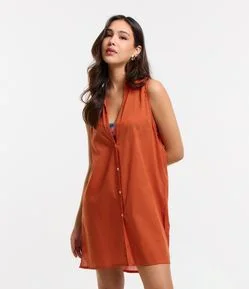 Saída de Praia Camisa sem Manga em Voal com Abotoamento Frontal