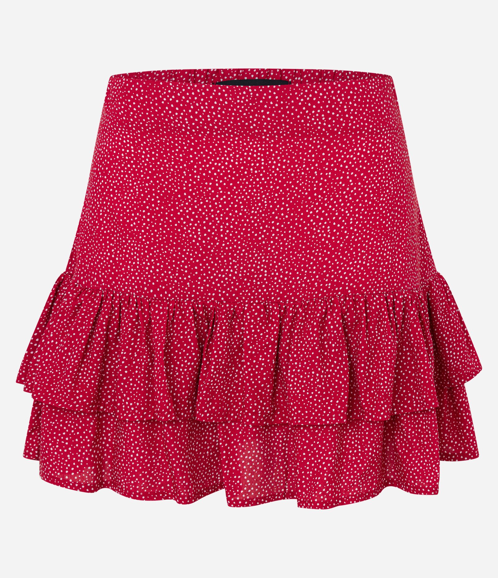 Saia Curta em Viscose Poá com Babadinhos Vermelho 5