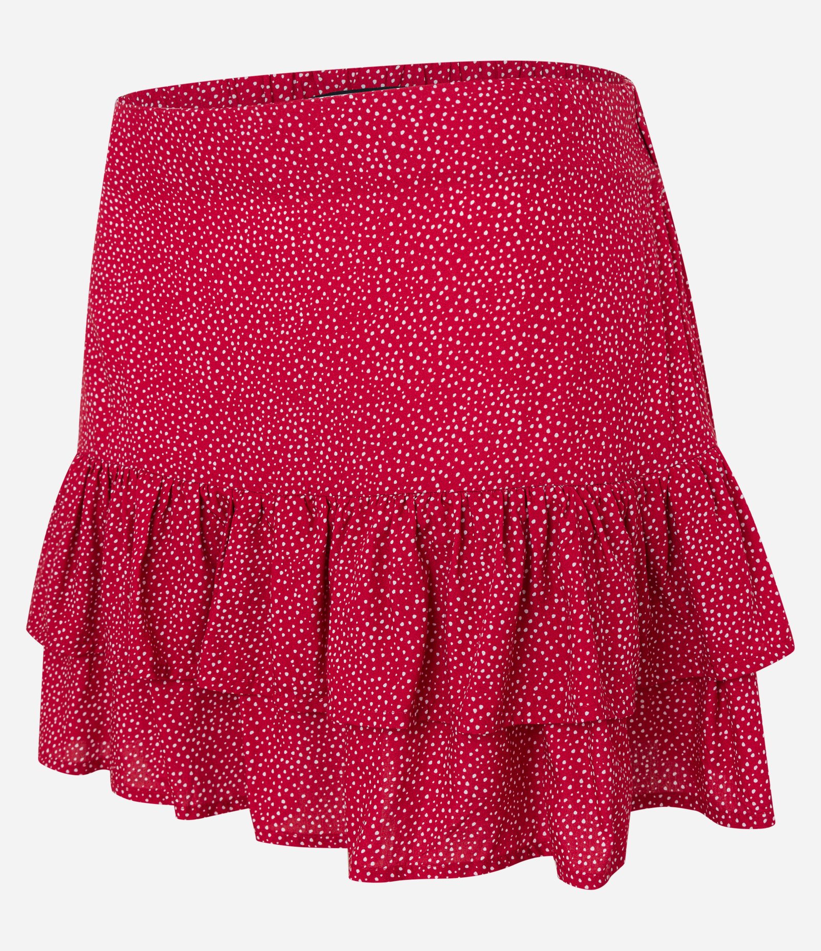 Saia Curta em Viscose Poá com Babadinhos Vermelho 6